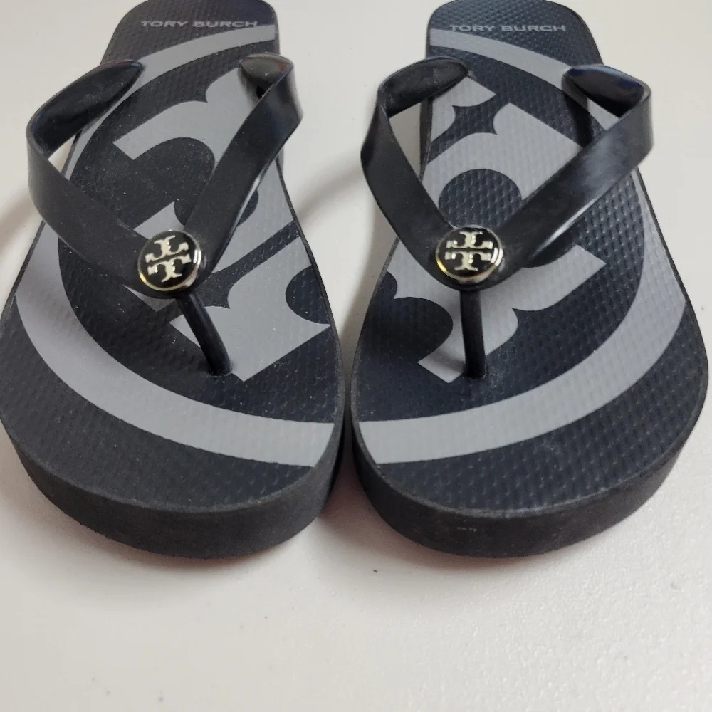 Tory Burch Black Logo Flip Flop Sandals